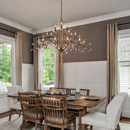 Lampadario di cristallo in stile candela con ramo di albero in stile retrò da fattoria