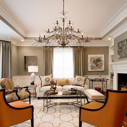 Lampadario di cristallo in stile candela con ramo di albero in stile retrò da fattoria