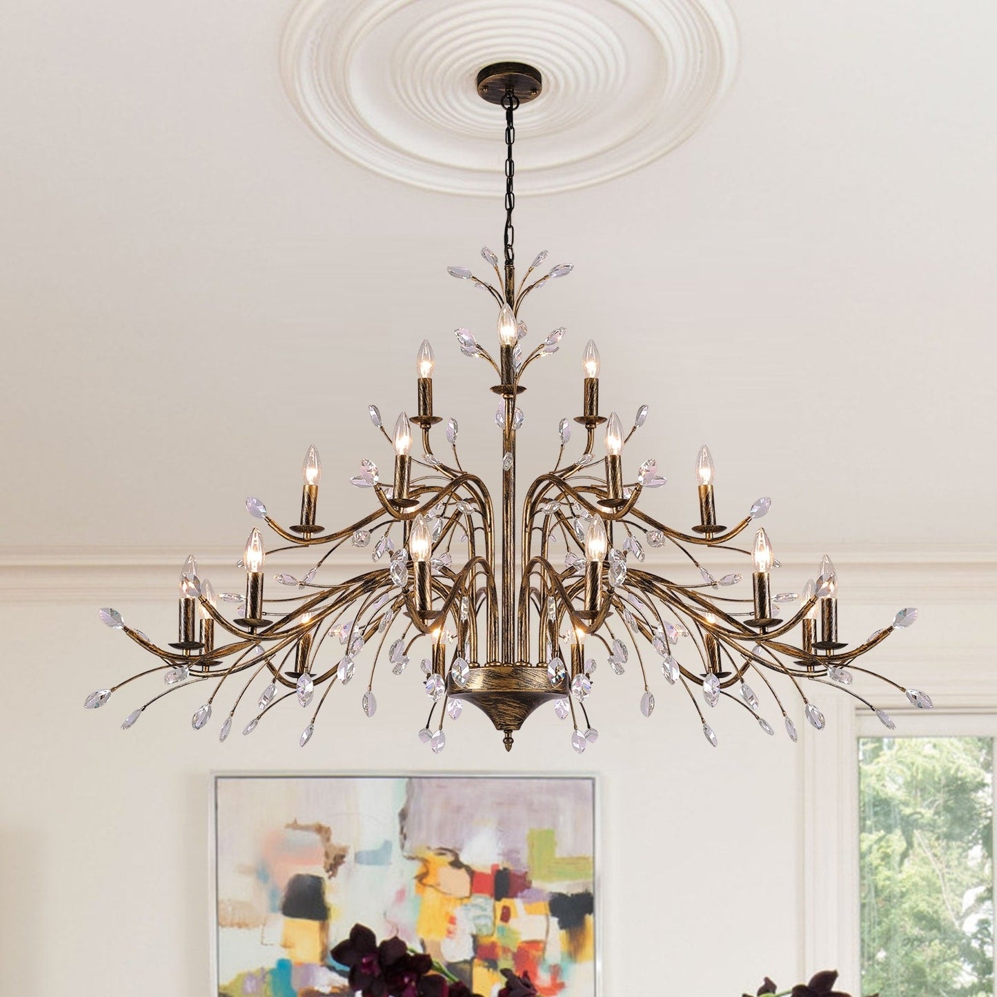Lampadario di cristallo in stile candela con ramo di albero in stile retrò da fattoria