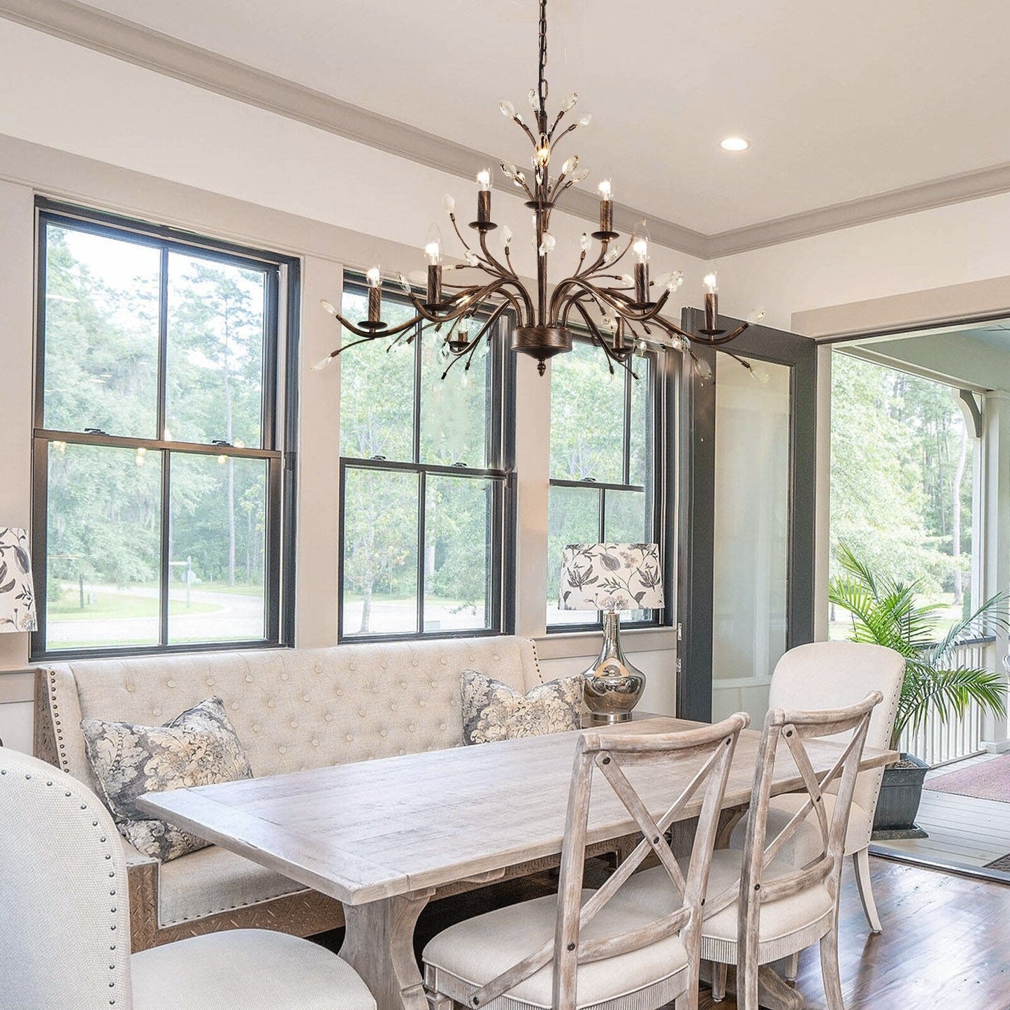 Lampadario di cristallo in stile candela con ramo di albero in stile retrò da fattoria