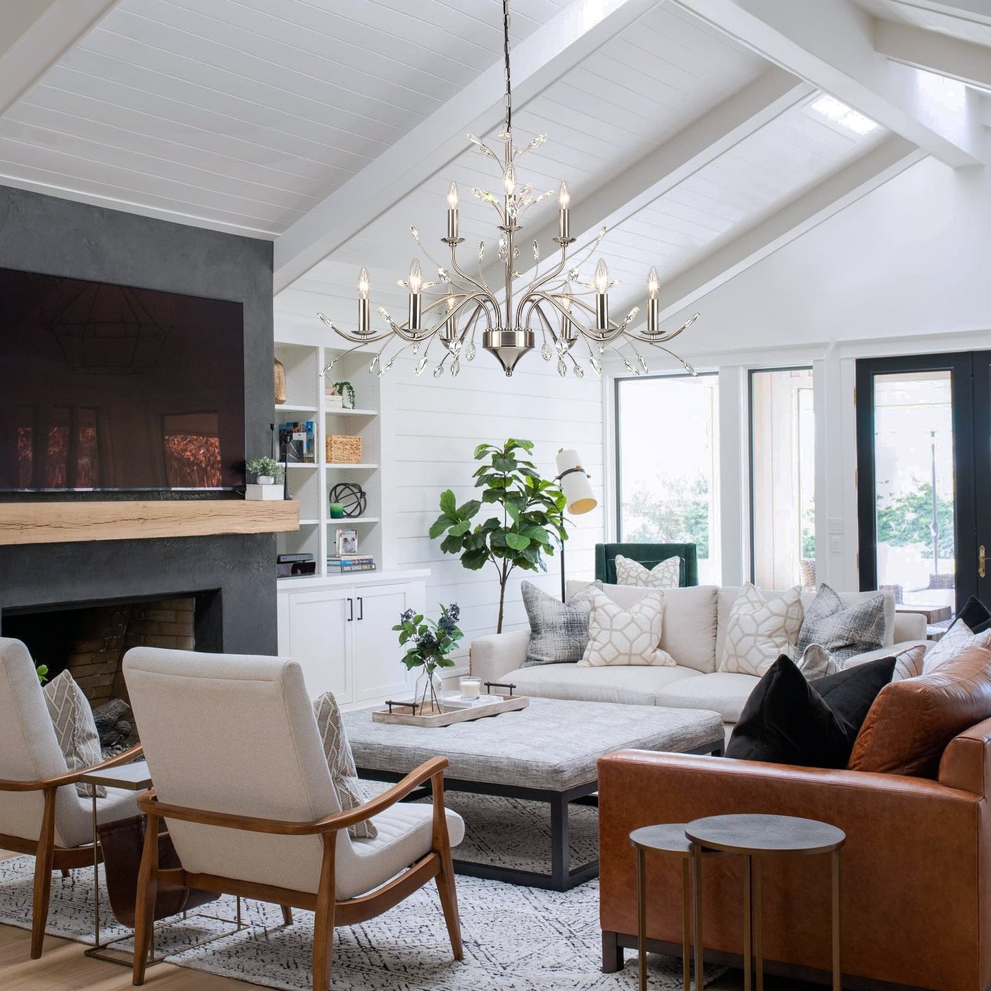 Lampadario di cristallo in stile candela con ramo di albero in stile retrò da fattoria