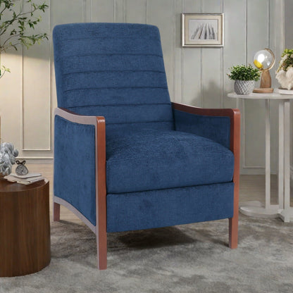 Poltrona reclinabile pushback in stile moderno di metà secolo con cuciture a canale e struttura in legno di betulla