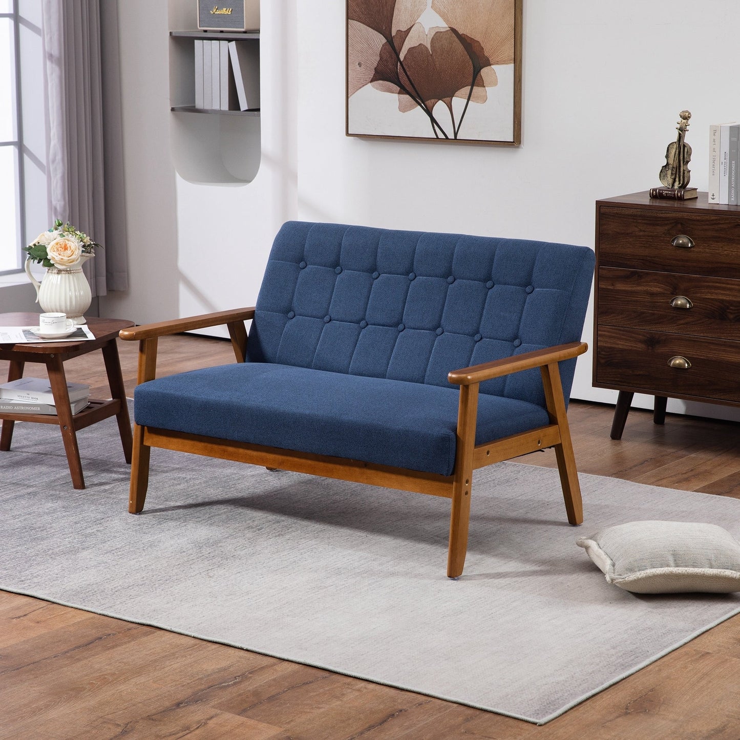 Divano a due posti imbottito in stile moderno di metà secolo, divano a due posti imbottito