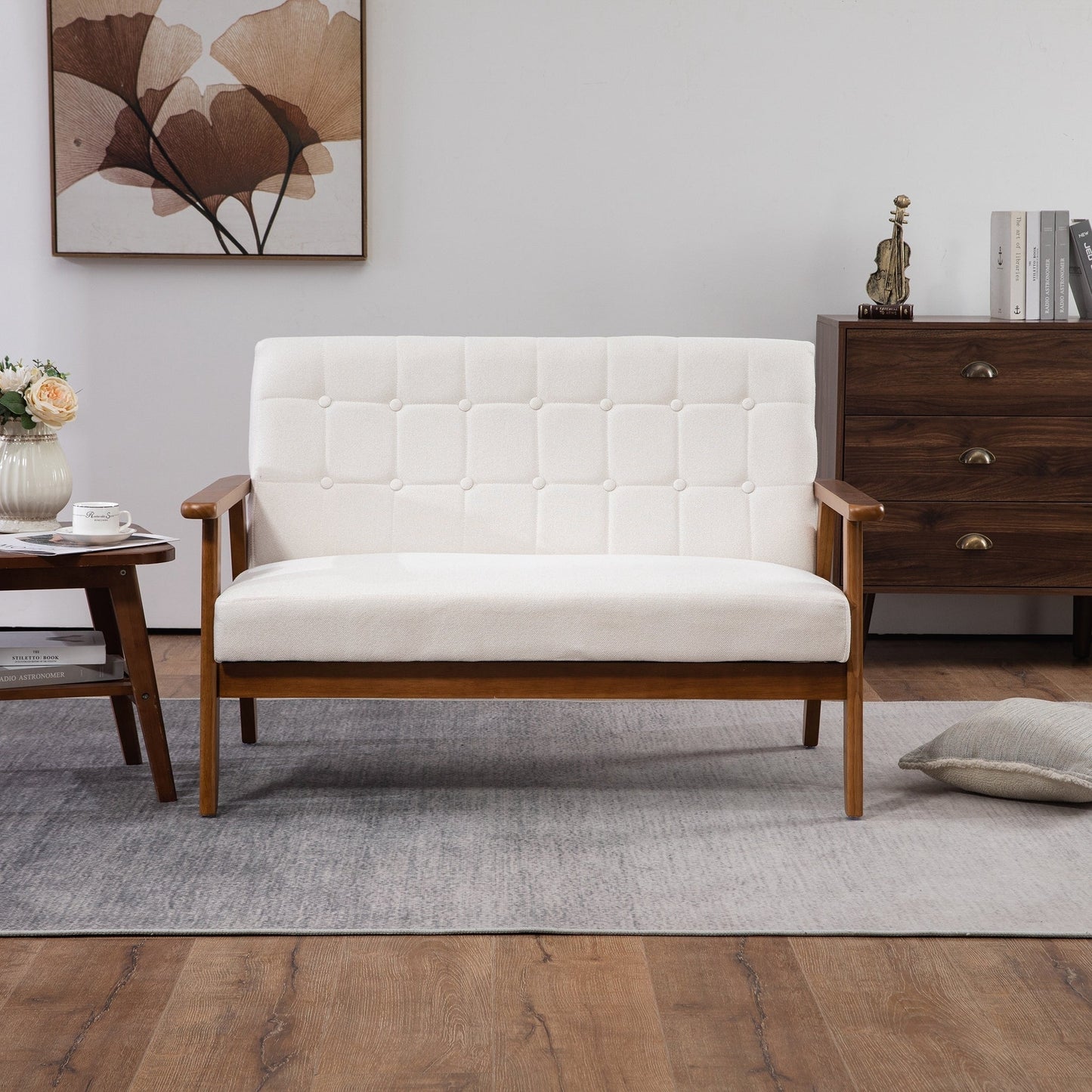 Divano a due posti imbottito in stile moderno di metà secolo, divano a due posti imbottito