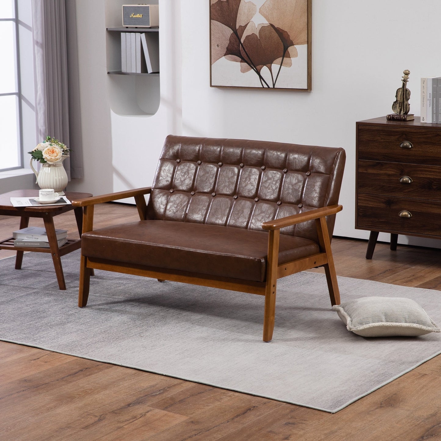 Divano a due posti imbottito in stile moderno di metà secolo, divano a due posti imbottito