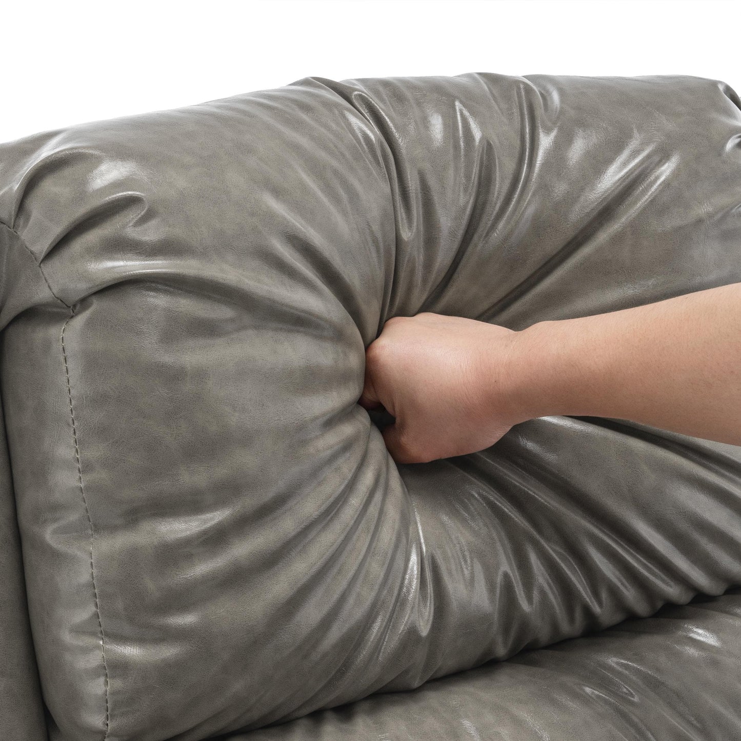 Poltrona reclinabile in lino e pelle sintetica con borchie di metà secolo