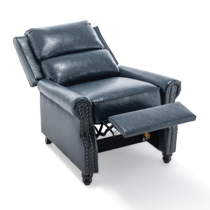 Poltrona reclinabile in lino e pelle sintetica con borchie di metà secolo