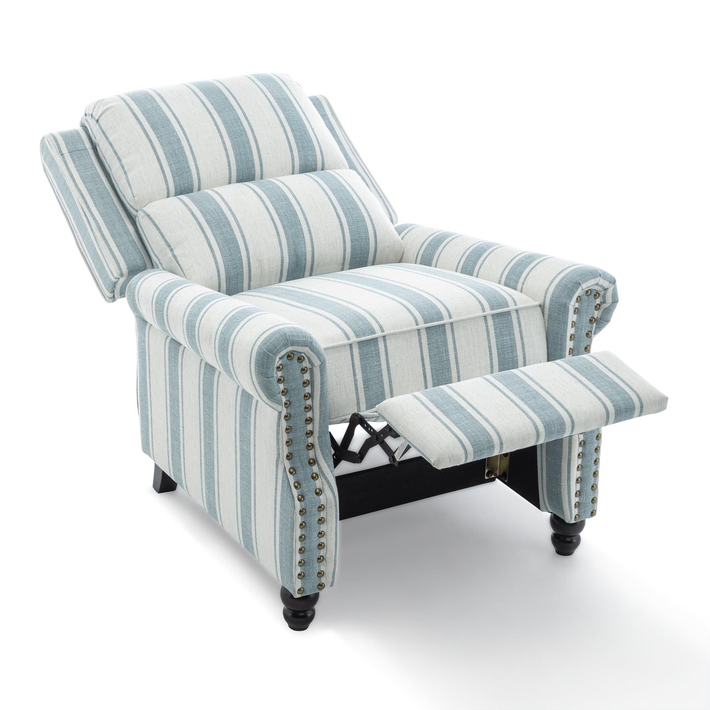 Poltrona reclinabile in lino e pelle sintetica con borchie di metà secolo