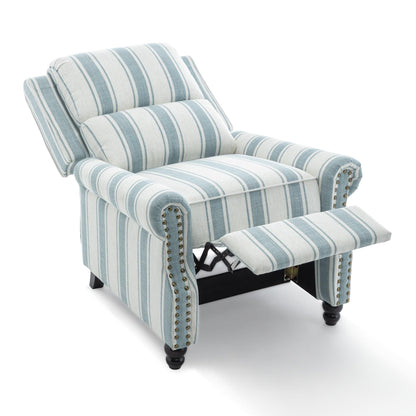 Poltrona reclinabile in lino e pelle sintetica con borchie di metà secolo