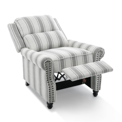 Poltrona reclinabile in lino e pelle sintetica con borchie di metà secolo