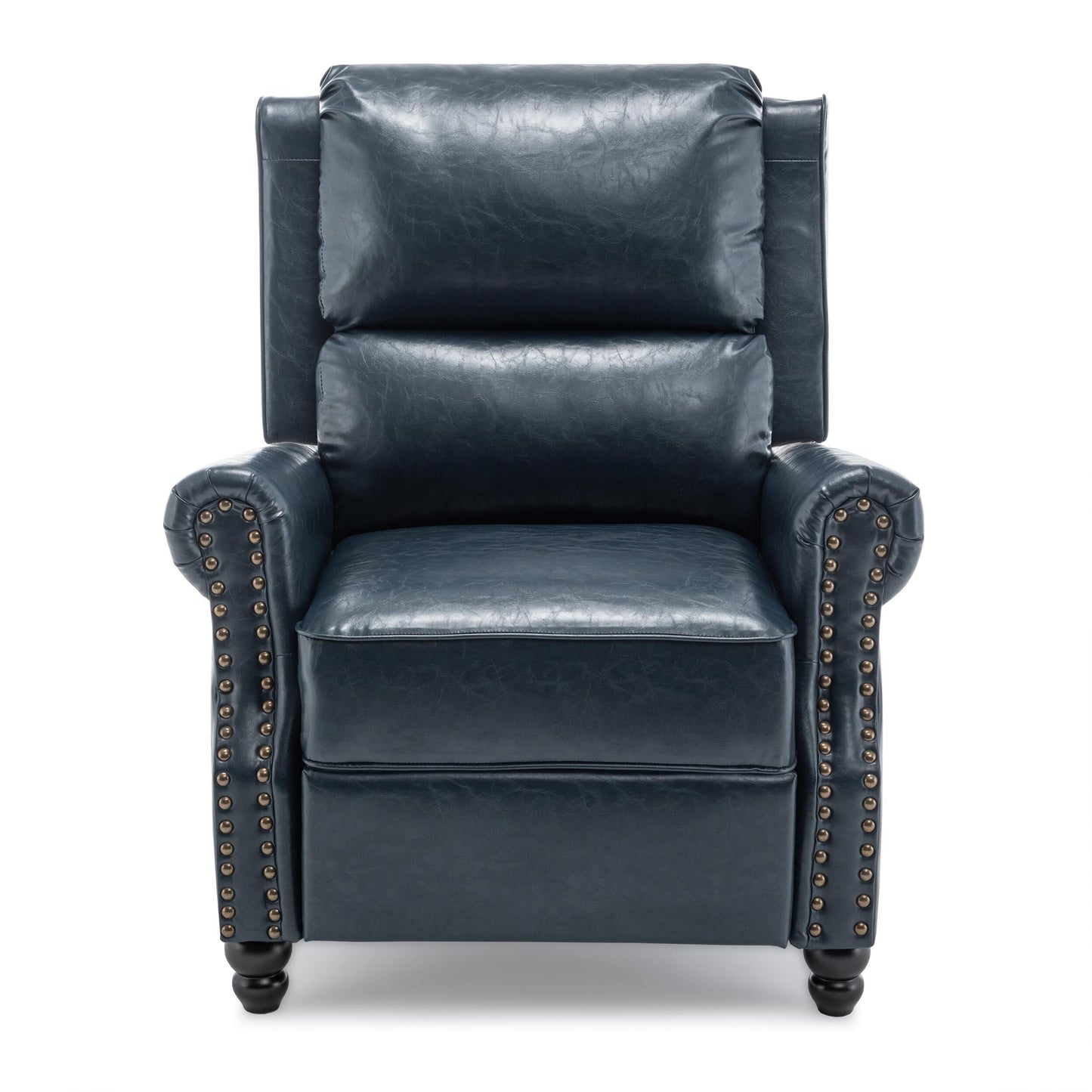 Poltrona reclinabile in lino e pelle sintetica con borchie di metà secolo