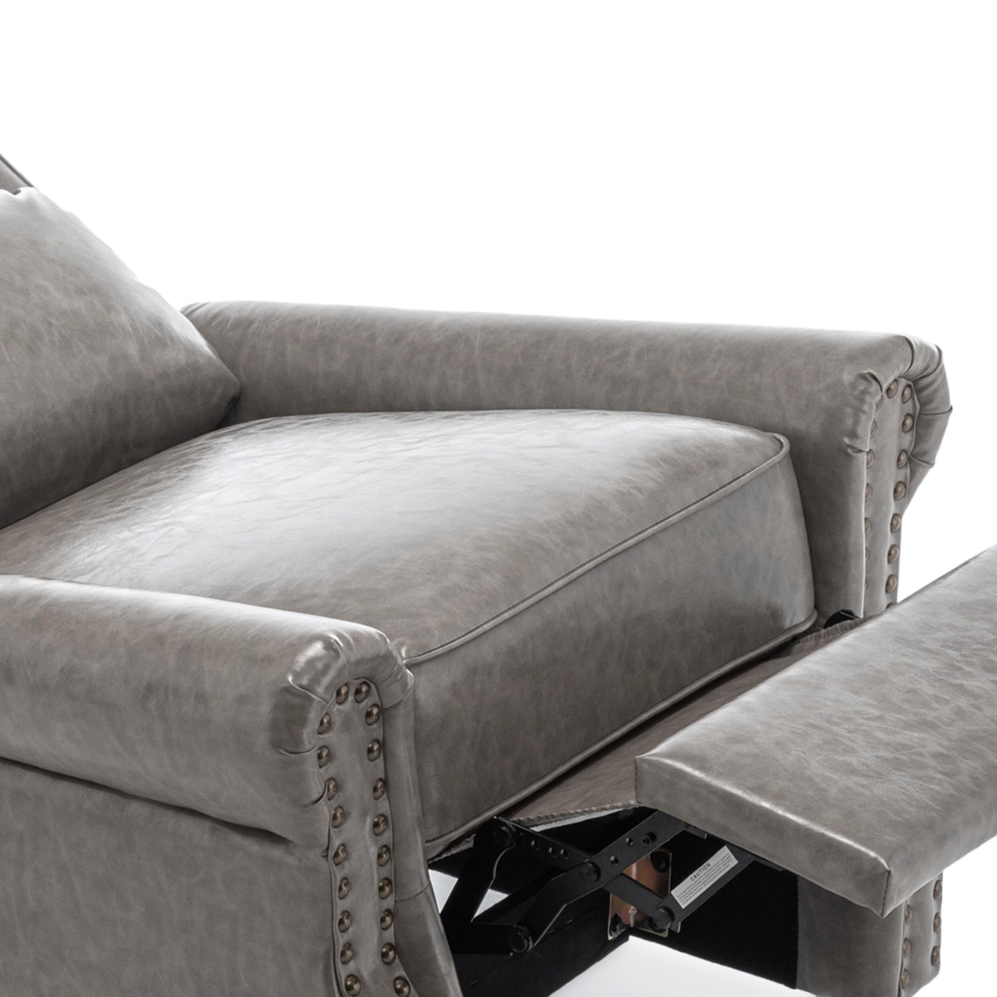 Poltrona reclinabile in lino e pelle sintetica con borchie di metà secolo