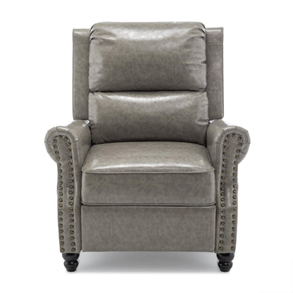 Poltrona reclinabile in lino e pelle sintetica con borchie di metà secolo