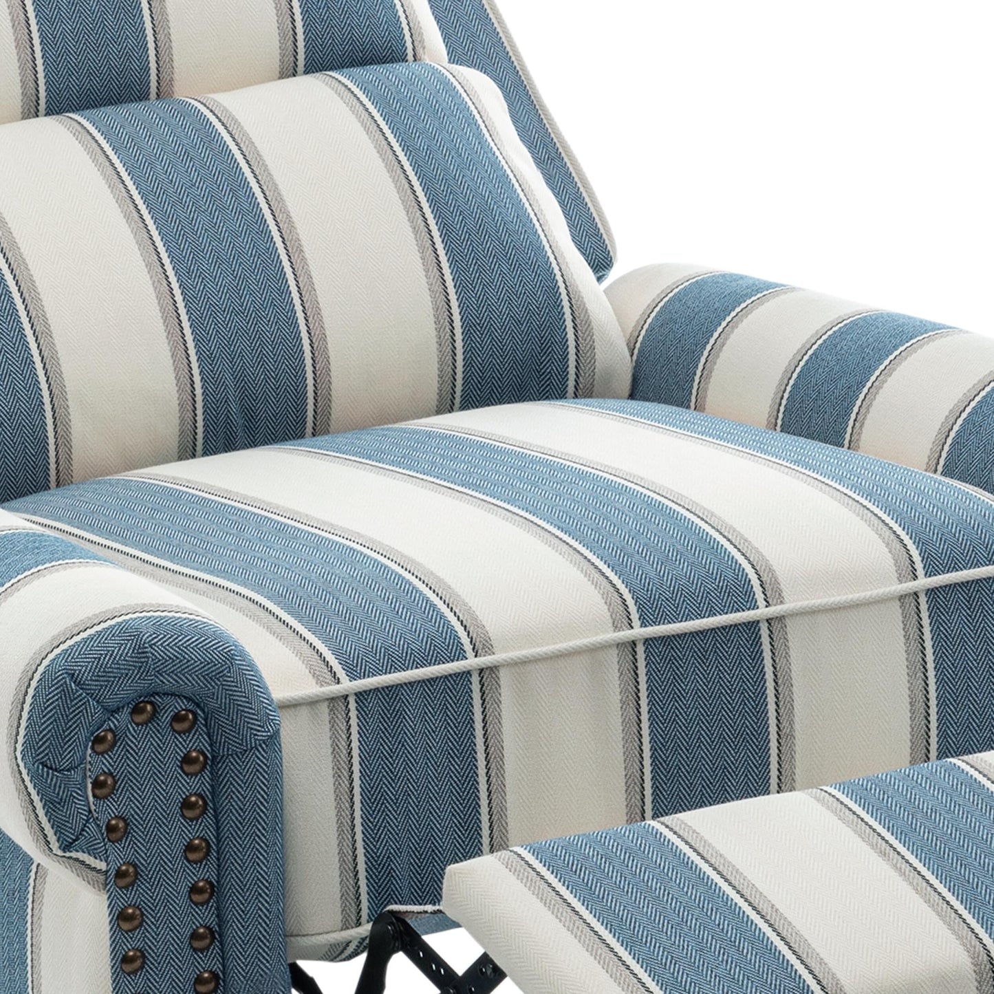 Poltrona reclinabile in lino e pelle sintetica con borchie di metà secolo