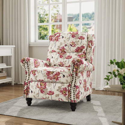 Poltrona reclinabile in lino e pelle sintetica con borchie di metà secolo