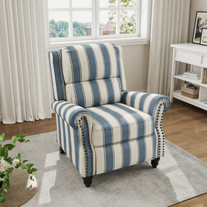 Poltrona reclinabile in lino e pelle sintetica con borchie di metà secolo