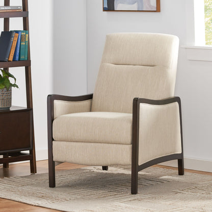 Poltrona reclinabile imbottita Mid-Century con poggiapiedi e struttura in legno di betulla