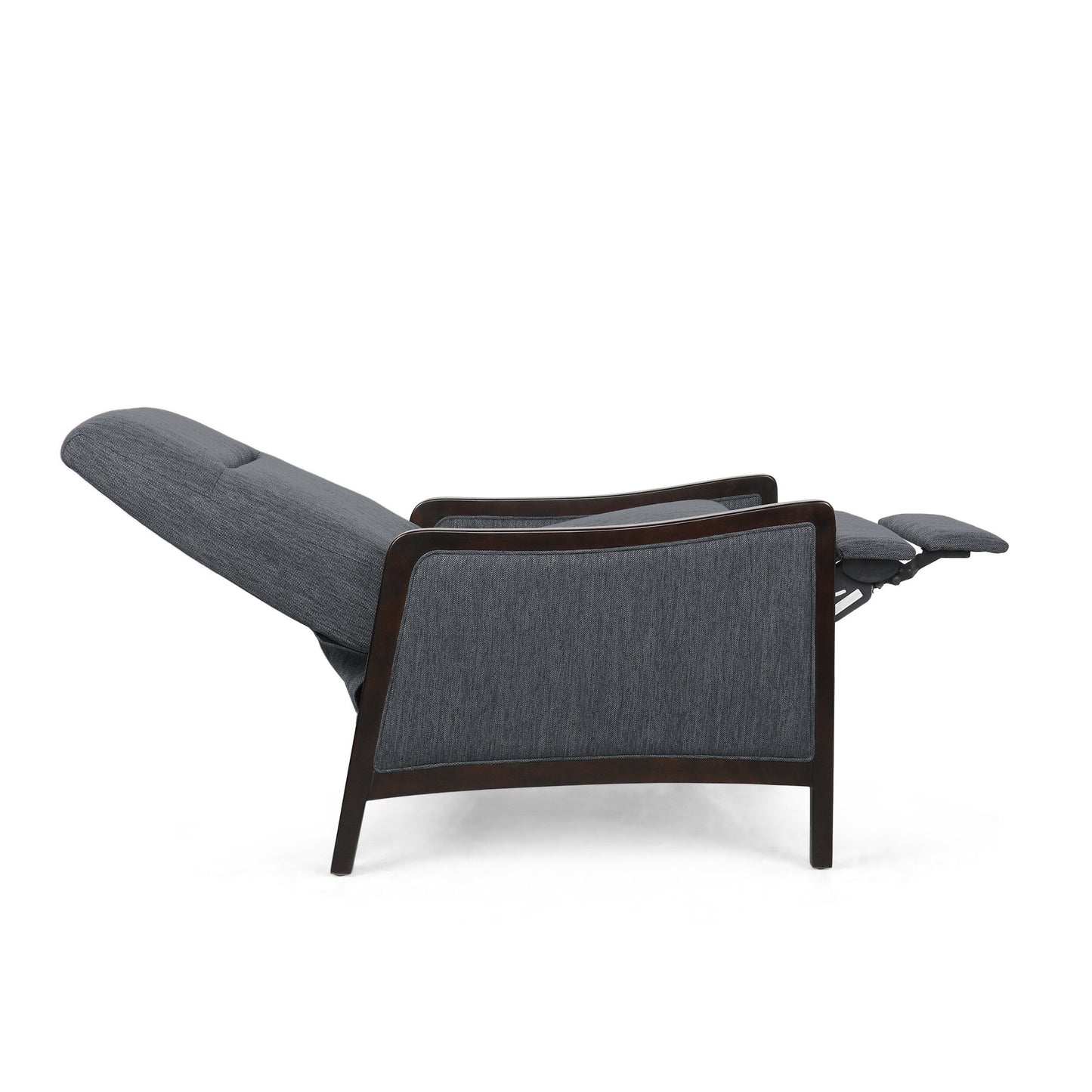 Poltrona reclinabile imbottita Mid-Century con poggiapiedi e struttura in legno di betulla