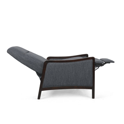 Poltrona reclinabile imbottita Mid-Century con poggiapiedi e struttura in legno di betulla