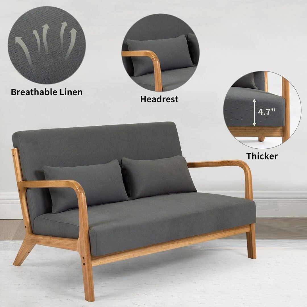 Divano imbottito in stile Mid-Century in legno massello per 2 persone