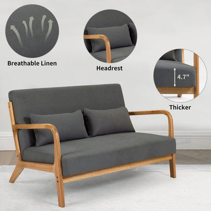 Divano imbottito in stile Mid-Century in legno massello per 2 persone