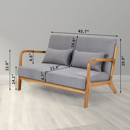 Divano imbottito in stile Mid-Century in legno massello per 2 persone