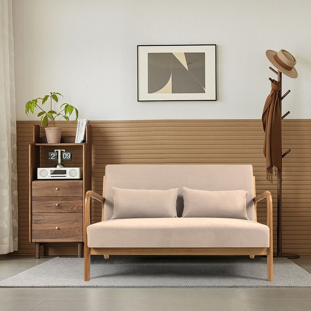 Divano imbottito in stile Mid-Century in legno massello per 2 persone