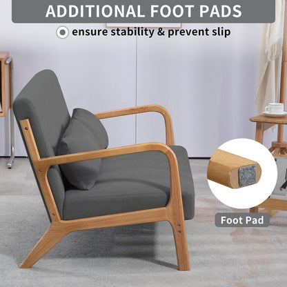 Divano imbottito in stile Mid-Century in legno massello per 2 persone