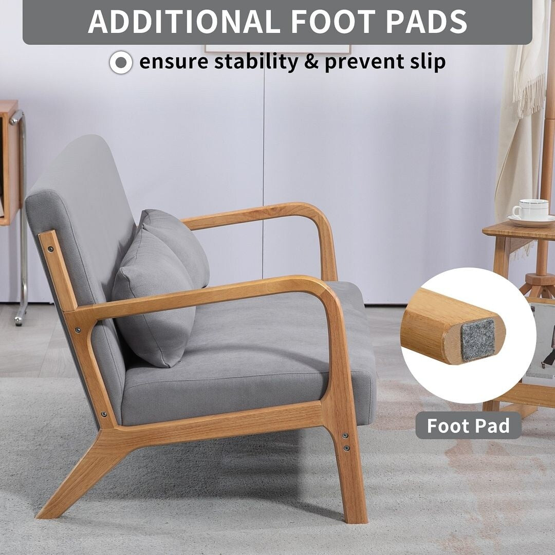 Divano imbottito in stile Mid-Century in legno massello per 2 persone