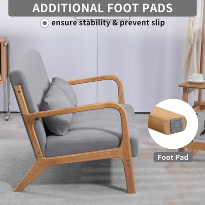 Divano imbottito in stile Mid-Century in legno massello per 2 persone