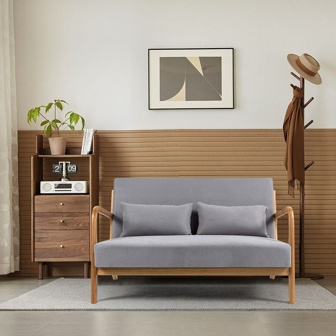 Divano imbottito in stile Mid-Century in legno massello per 2 persone