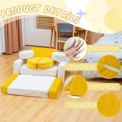 Divano modulare Mieres, divano da pavimento staccabile per soggiorno, mobile trasformabile per sala giochi creativa con cuscino decorativo