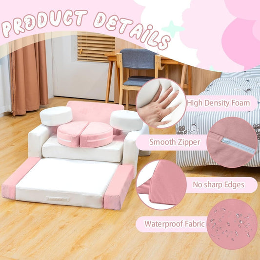 Divano modulare Mieres, divano da pavimento staccabile per soggiorno, mobile trasformabile per sala giochi creativa con cuscino decorativo