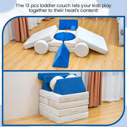 Divano modulare Mieres, divano da pavimento staccabile per soggiorno, mobile trasformabile per sala giochi creativa con cuscino decorativo