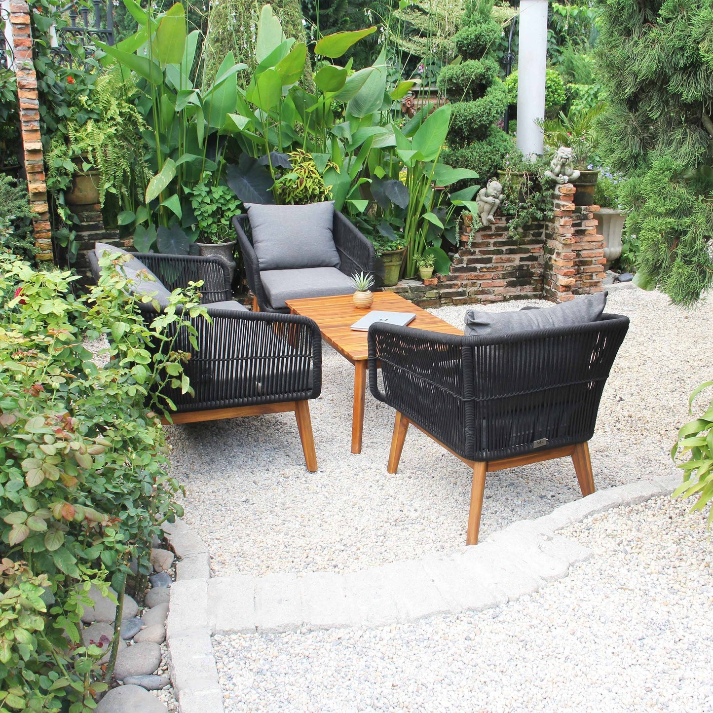 Set da conversazione in corda per esterni in legno di acacia M4H Mieres, 4 pezzi