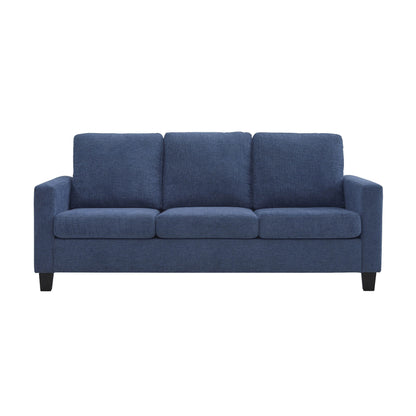 Divano Mihi, ciniglia blu, 76 pollici, gambe affusolate in legno nero