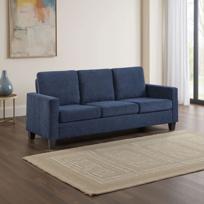 Divano Mihi, ciniglia blu, 76 pollici, gambe affusolate in legno nero