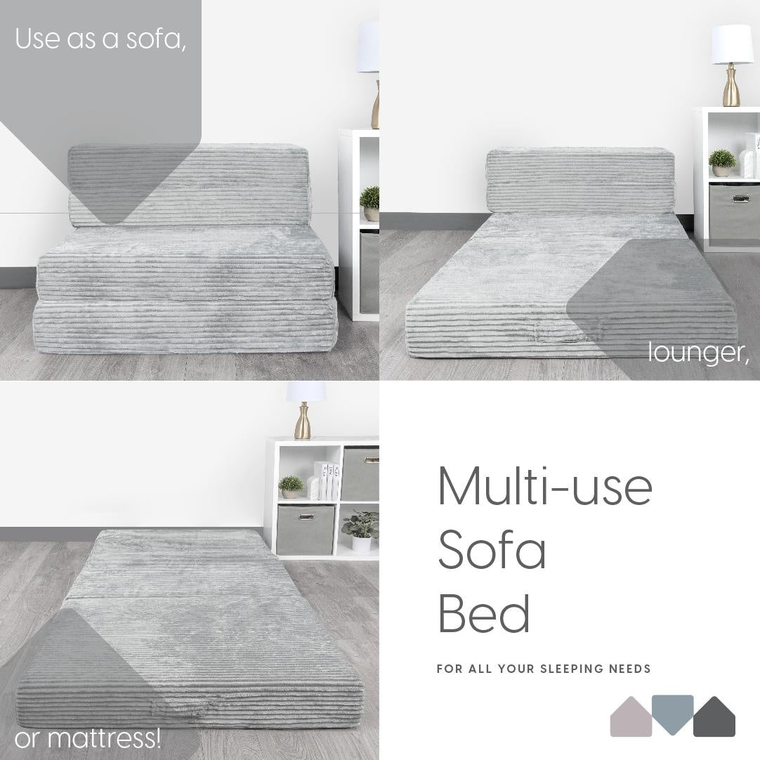 Materasso per divano pieghevole Milliard, materasso pieghevole in memory foam con fodera in pelliccia a coste ultra morbida e lavabile, misura singola (grigio)