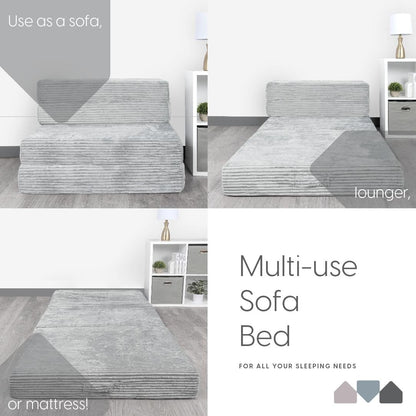 Materasso per divano pieghevole Milliard, materasso pieghevole in memory foam con fodera in pelliccia a coste ultra morbida e lavabile, misura singola (grigio)