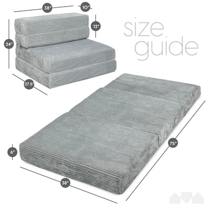 Materasso per divano pieghevole Milliard, materasso pieghevole in memory foam con fodera in pelliccia a coste ultra morbida e lavabile, misura singola (grigio)