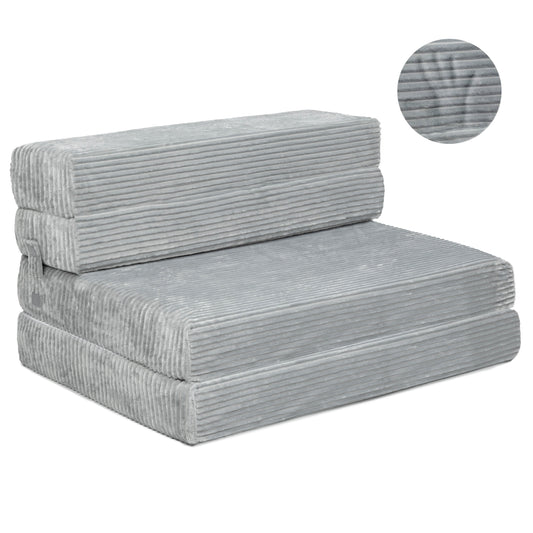 Materasso per divano pieghevole Milliard, materasso pieghevole in memory foam con fodera in pelliccia a coste ultra morbida e lavabile, misura singola (grigio)