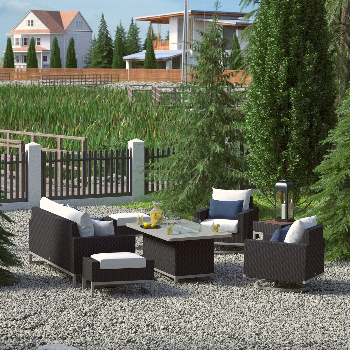 Set di bracieri da esterno Milo Espresso Sunbrella da 7 pezzi