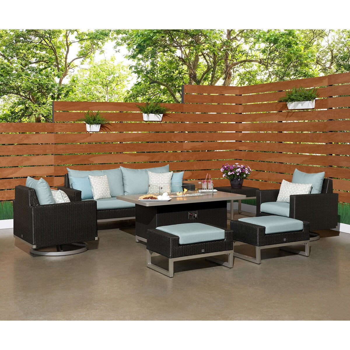 Set di bracieri da esterno Milo Espresso Sunbrella da 7 pezzi