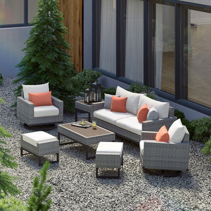 Set di sedute profonde Milo Gray Sunbrella da esterno, 7 pezzi, per patio