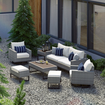 Set di sedute profonde Milo Gray Sunbrella da esterno, 7 pezzi, per patio