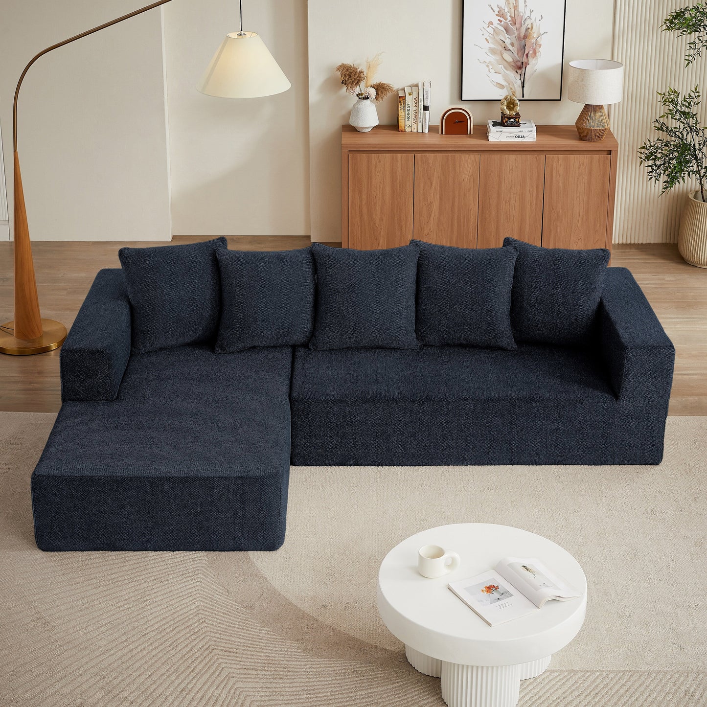 Divano componibile modulare a forma di L in ciniglia minimalista, divano in tessuto a forma di nuvola per soggiorno