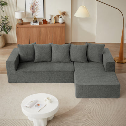 Divano componibile modulare a forma di L in ciniglia minimalista, divano in tessuto a forma di nuvola per soggiorno