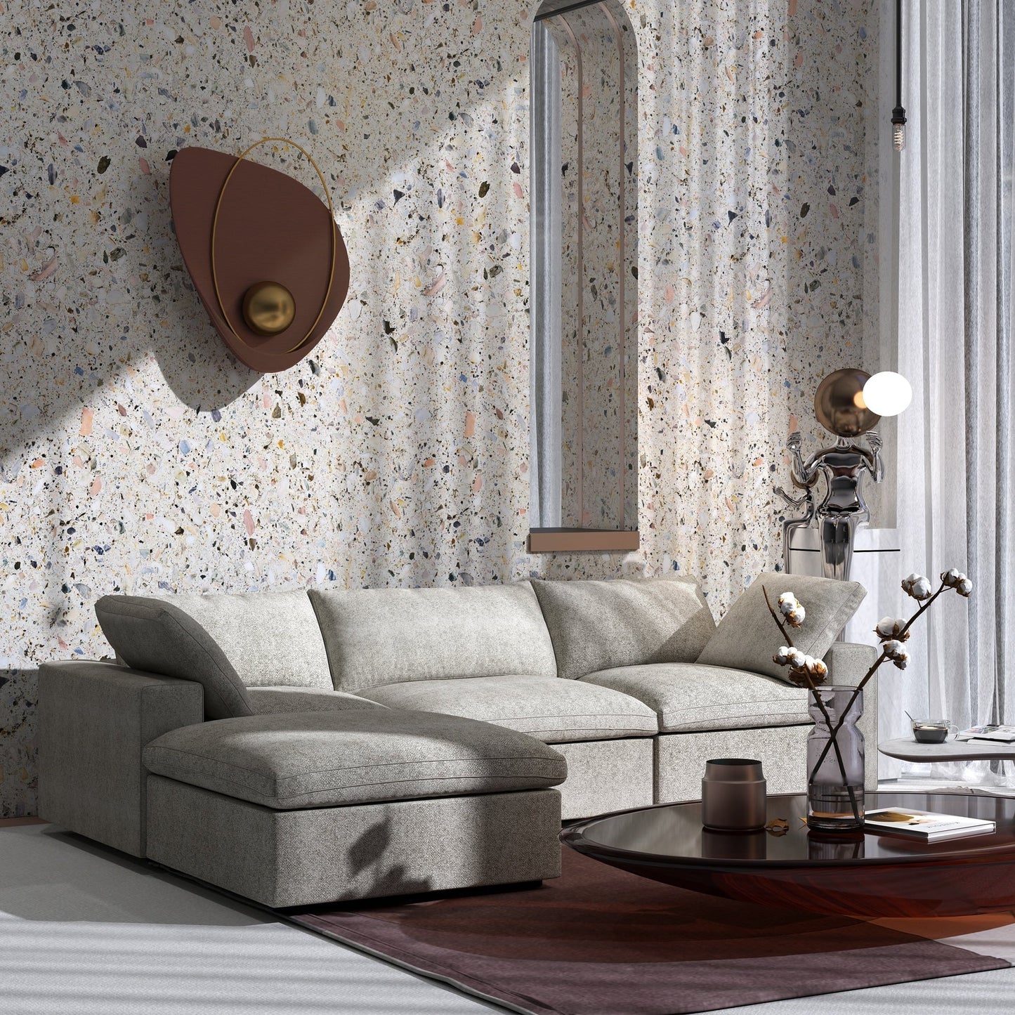 Divano moderno minimalista imbottito, divano componibile modulare imbottito in piuma, divano Cloud.