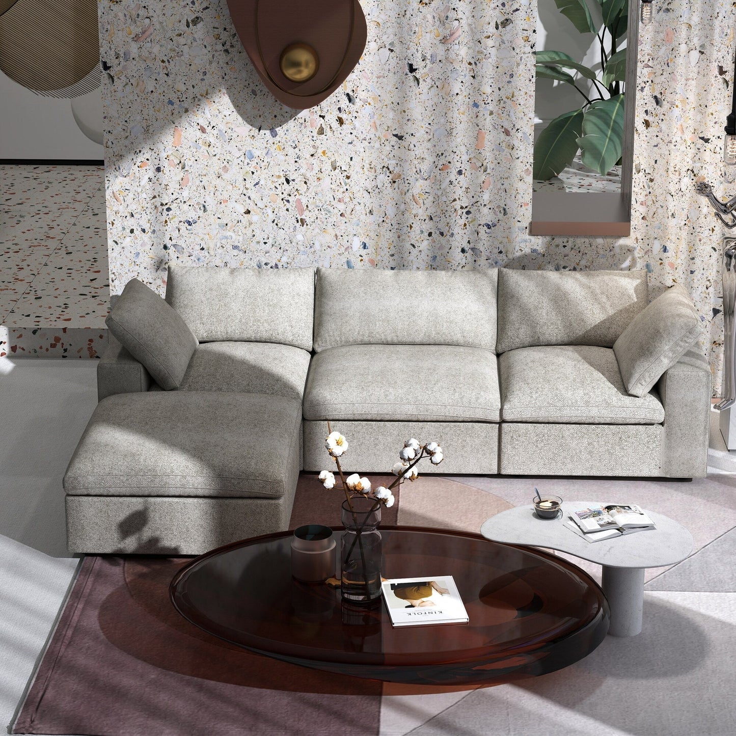 Divano moderno minimalista imbottito, divano componibile modulare imbottito in piuma, divano Cloud.