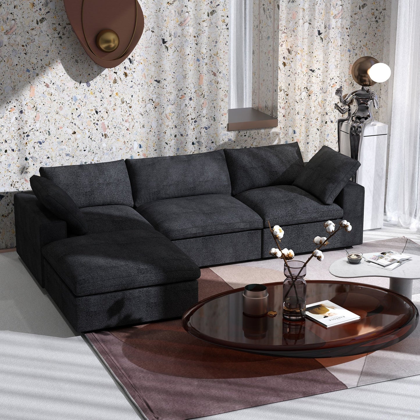 Divano moderno minimalista imbottito, divano componibile modulare imbottito in piuma, divano Cloud.